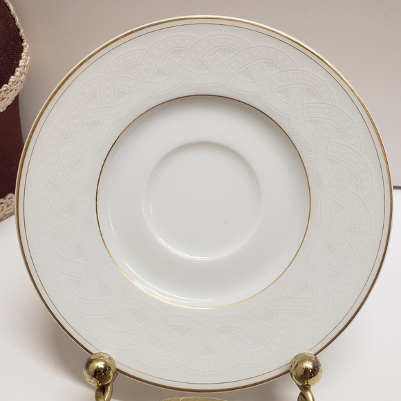 Laura Biagiotti Merletti Dotted White Lace Gold Rim Espresso Cup & Saucer - Picture 4 of 12